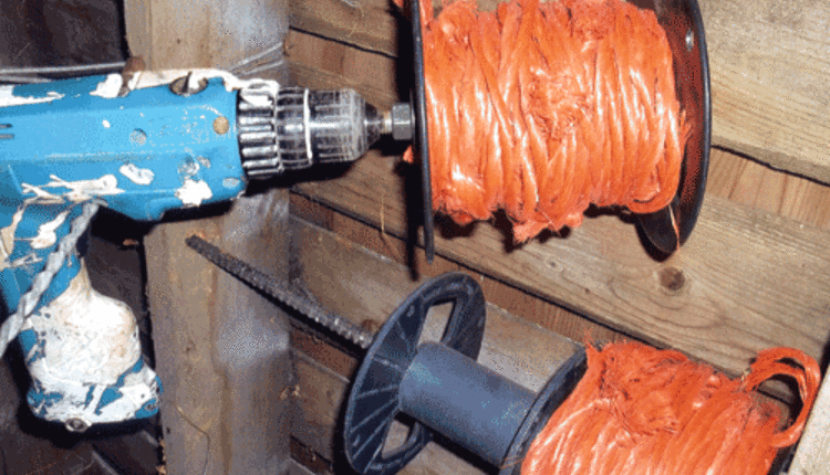 drill winds string on reel